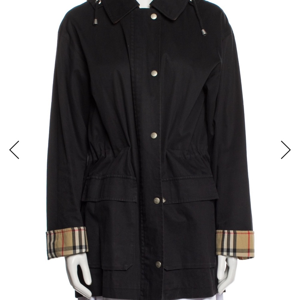 Authentic Burberry Short Black Trench Coat with Hood (Size Medium)